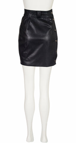 1987 S/S Black Leather High-Waisted Mini Skirt