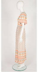 1970s Floral Block Print Cotton Gauze Maxi Dress