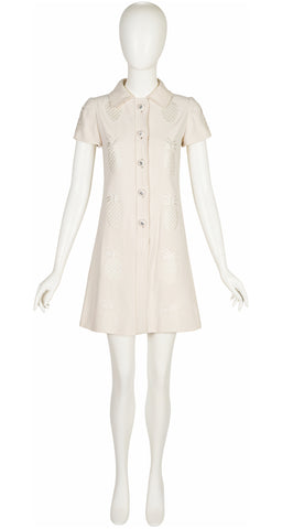 1969 S/S Demi-Couture Pineapple White Silk Crepe Dress