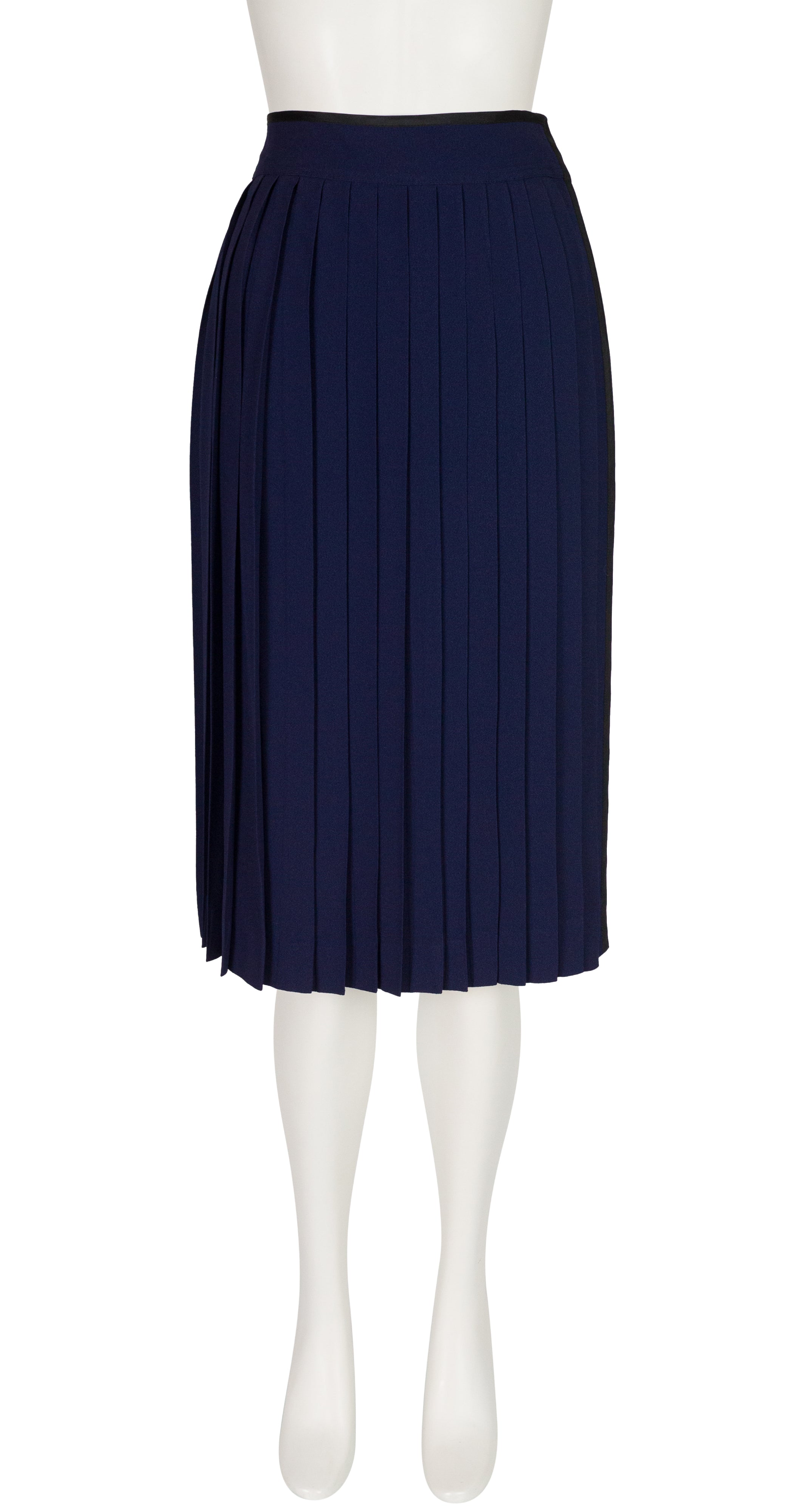 1970s Navy Rayon Crepe Knife Pleated Wrap Skirt