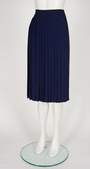 1970s Navy Rayon Crepe Knife Pleated Wrap Skirt