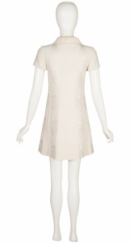 1969 S/S Demi-Couture Pineapple White Silk Crepe Dress