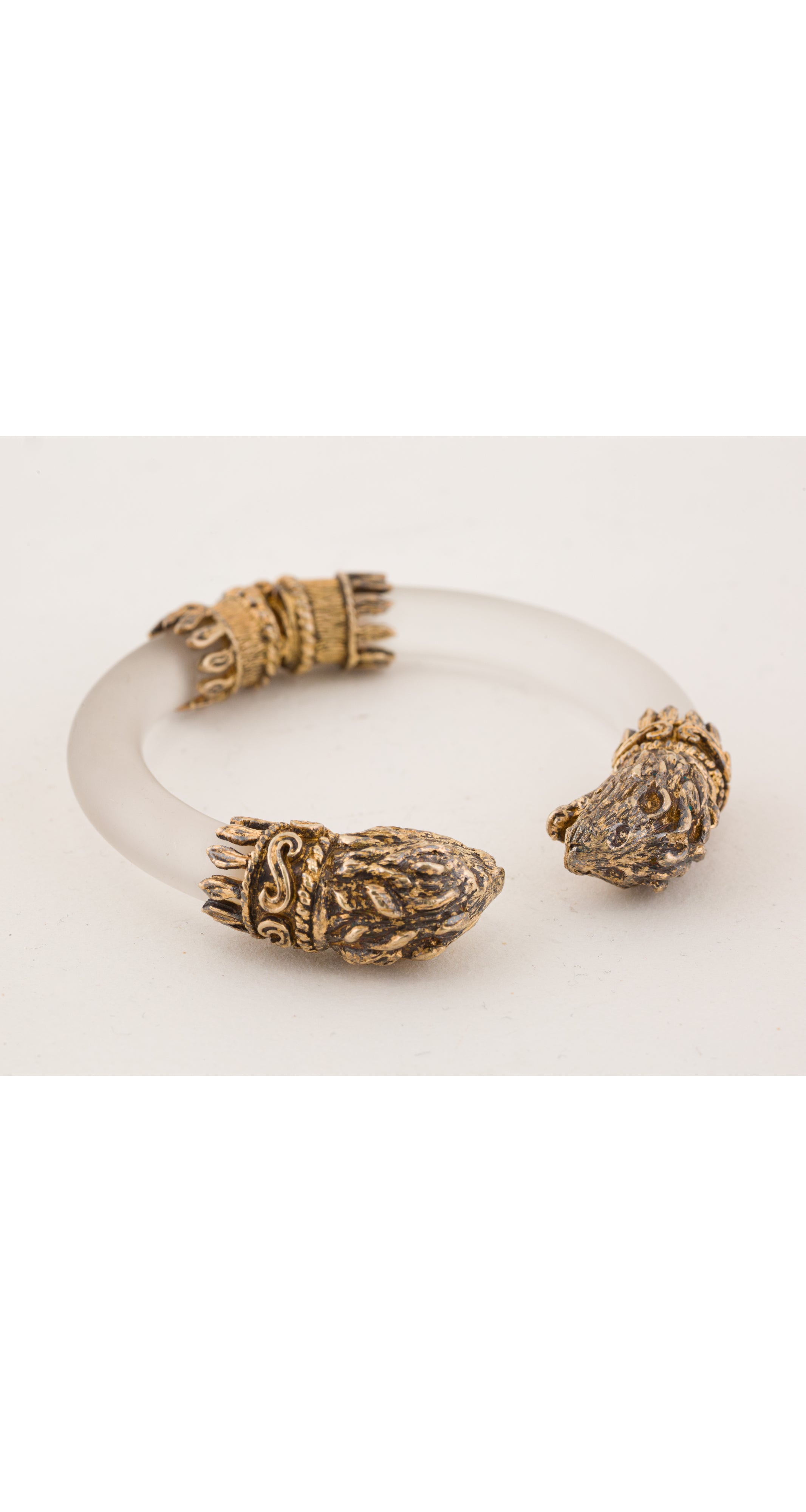 1980s Sterling Lion Head Frosted Glass Bracelet