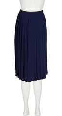1970s Navy Rayon Crepe Knife Pleated Wrap Skirt