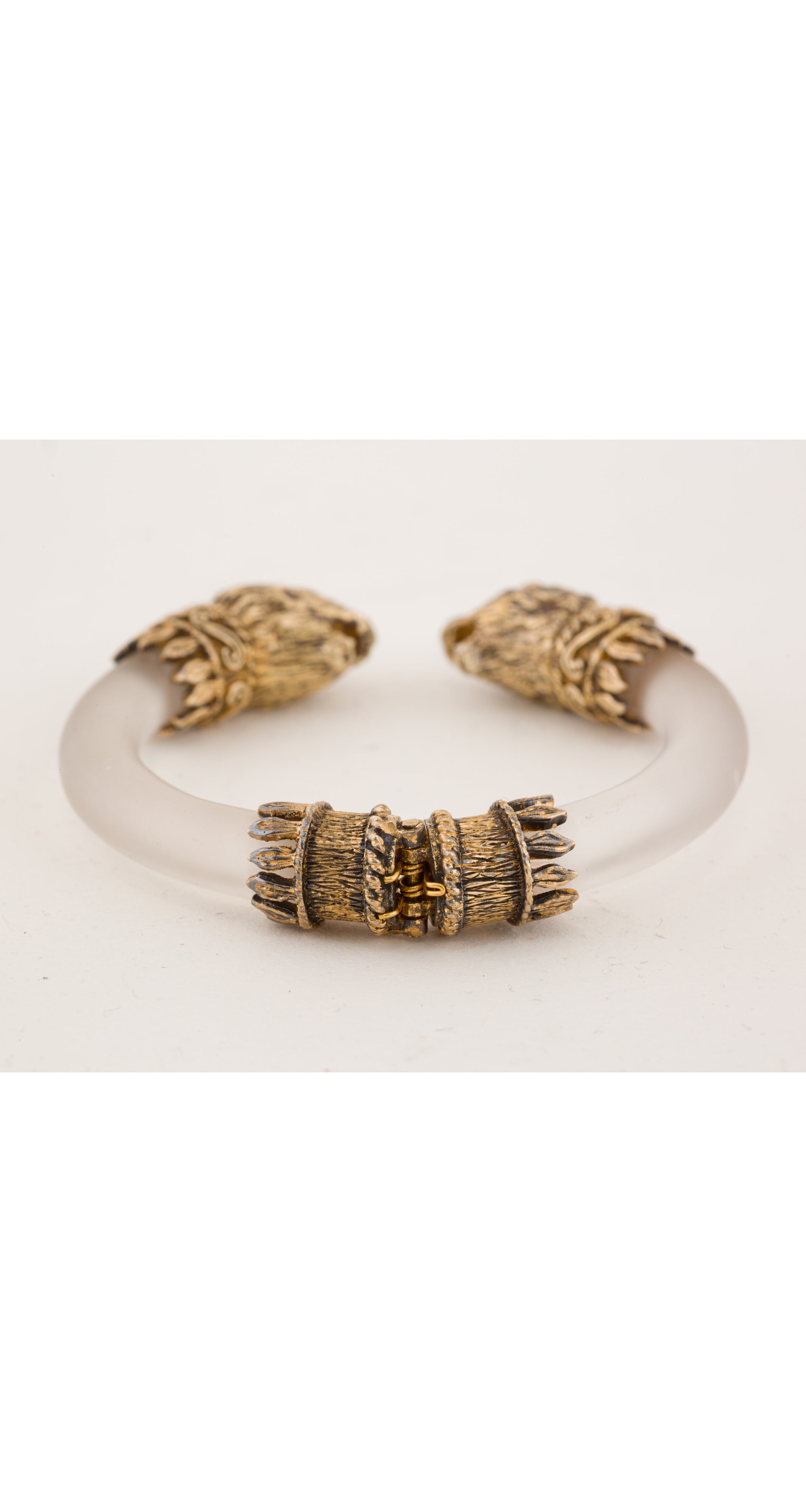 1980s Sterling Lion Head Frosted Glass Bracelet