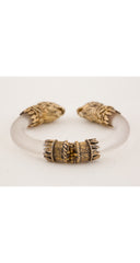 1980s Sterling Lion Head Frosted Glass Bracelet