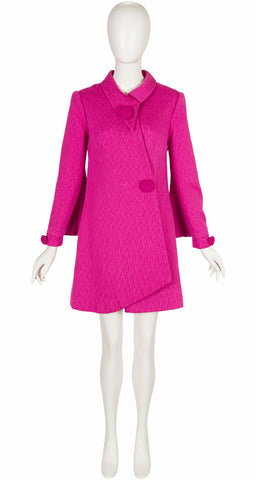 1960s Couture Fuchsia Woven Silk Asymmetrical Coat