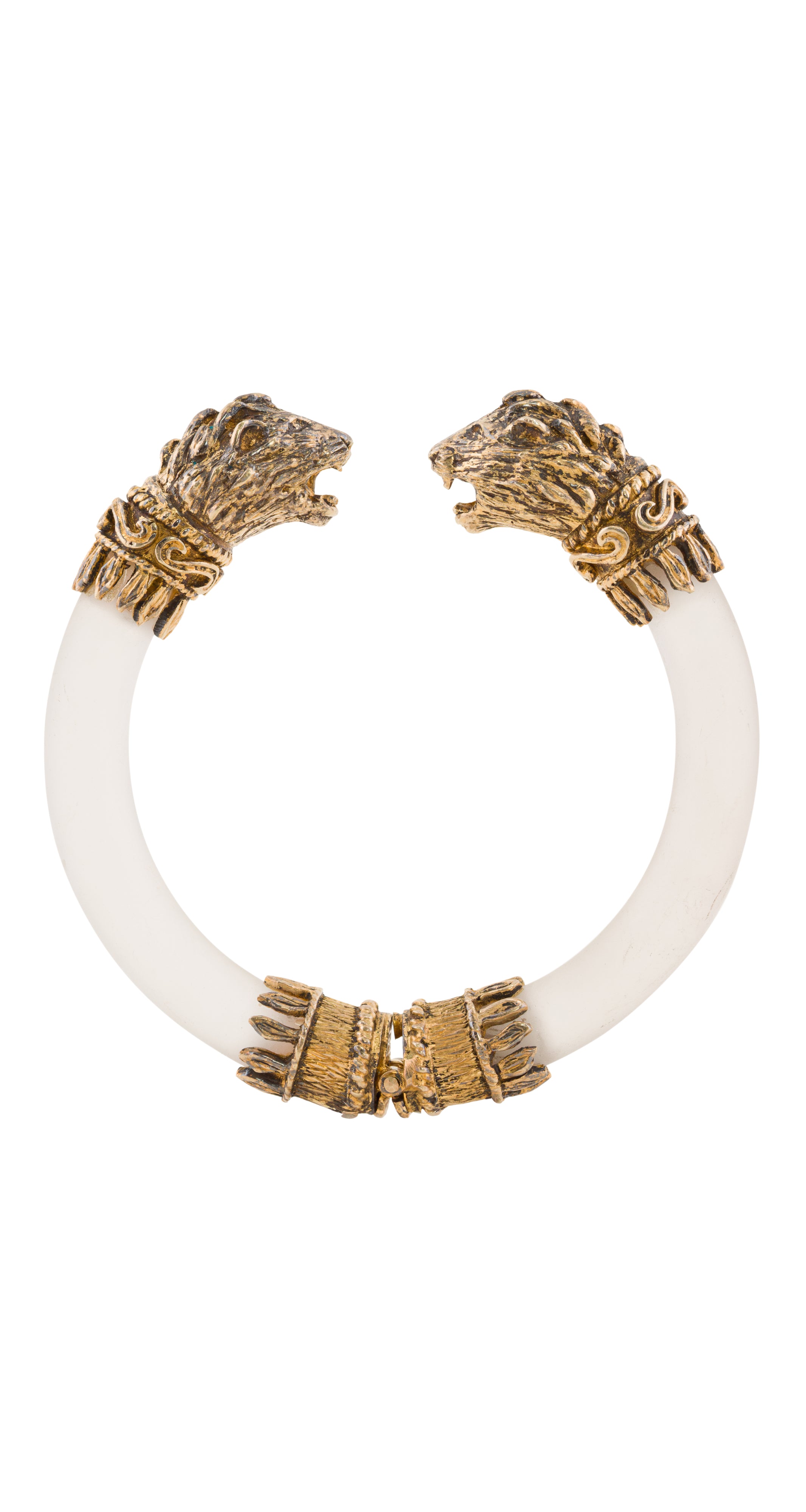 1980s Sterling Lion Head Frosted Glass Bracelet