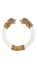 1980s Sterling Lion Head Frosted Glass Bracelet