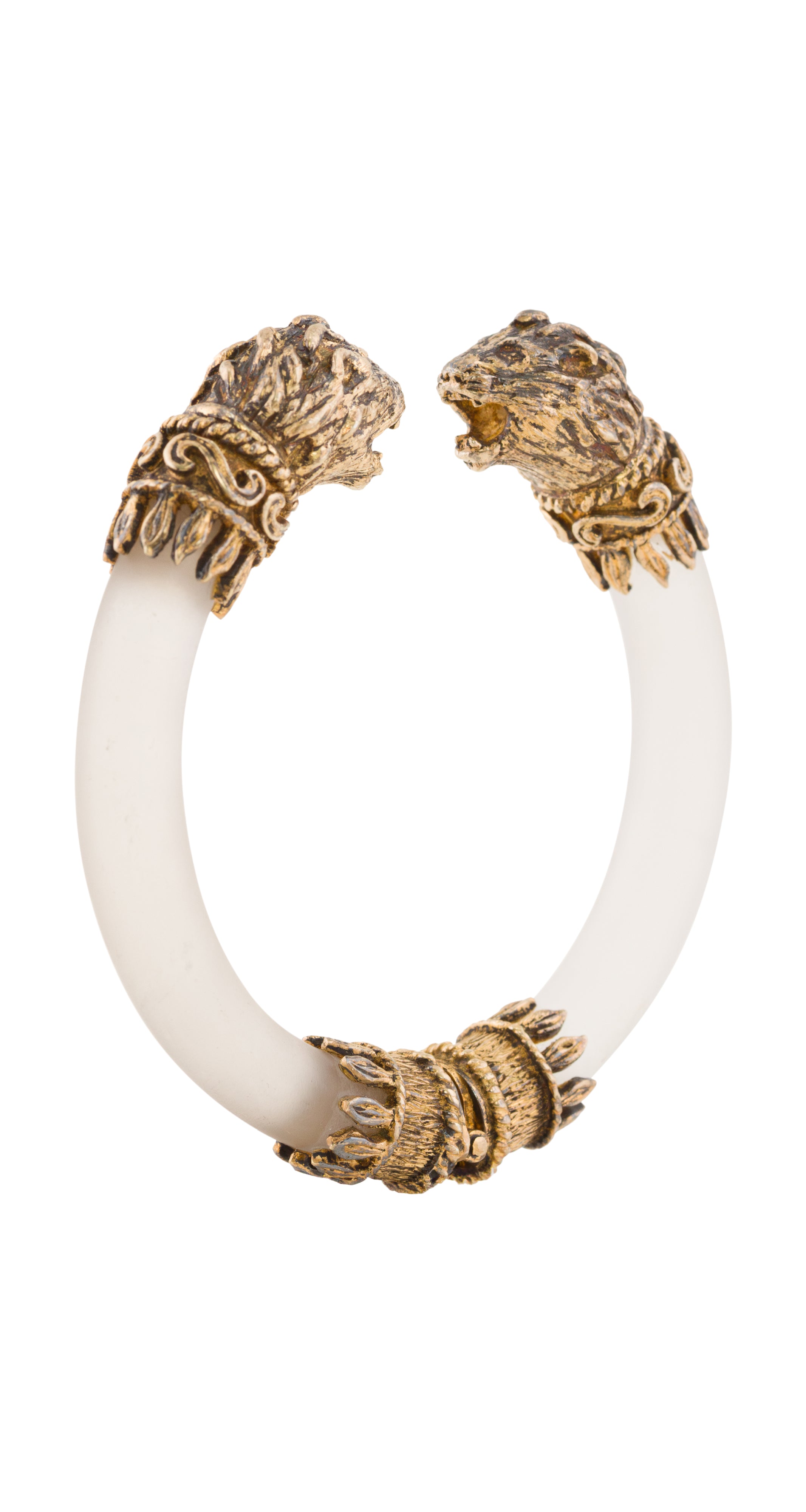 1980s Sterling Lion Head Frosted Glass Bracelet