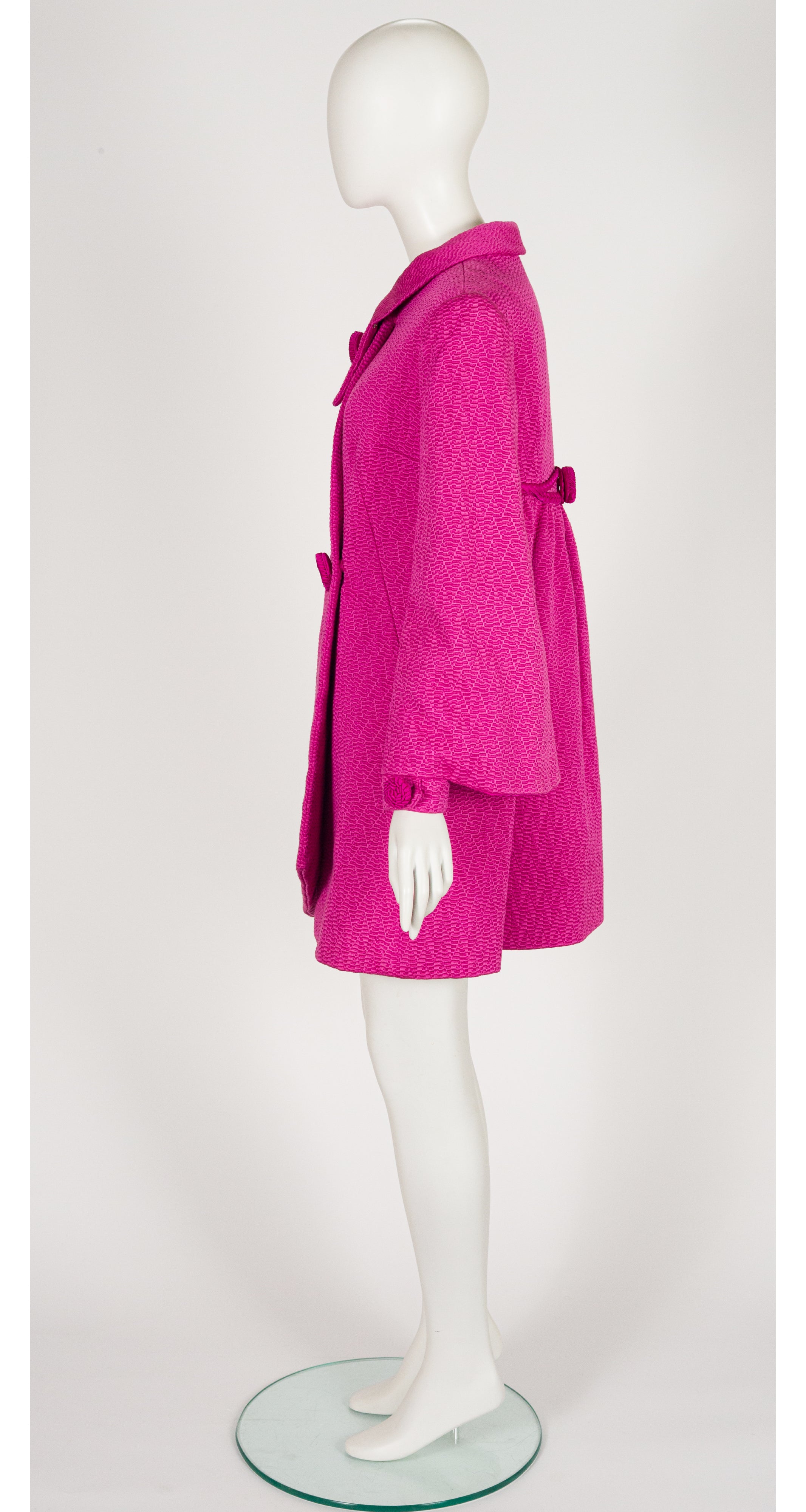 1960s Couture Fuchsia Woven Silk Asymmetrical Coat