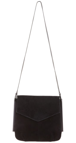 1980s Black Suede Metal Trim Crossbody Bag