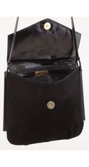 1980s Black Suede Metal Trim Crossbody Bag