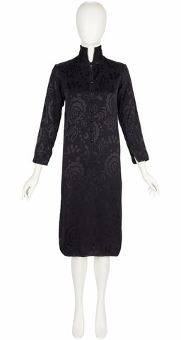 1979-80 F/W Black Floral Jacquard Faille Tunic Dress