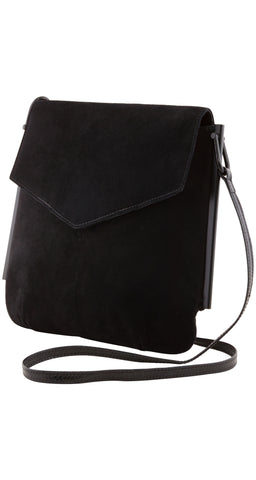 1980s Black Suede Metal Trim Crossbody Bag
