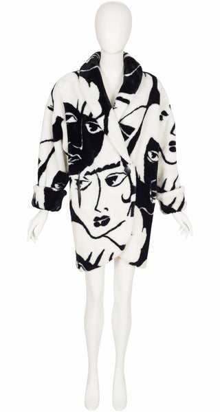Donnybrook 1980s Face Print Faux Fur Oversized Coat – Featherstone