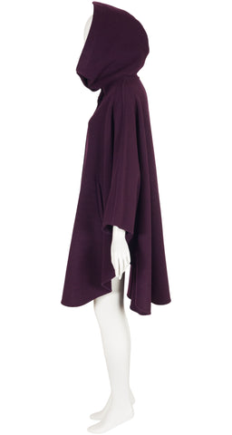 1970s Plum Wool Snap-Up Hooded Cape