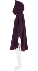 1970s Plum Wool Snap-Up Hooded Cape