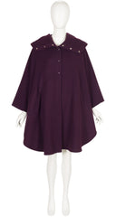 1970s Plum Wool Snap-Up Hooded Cape