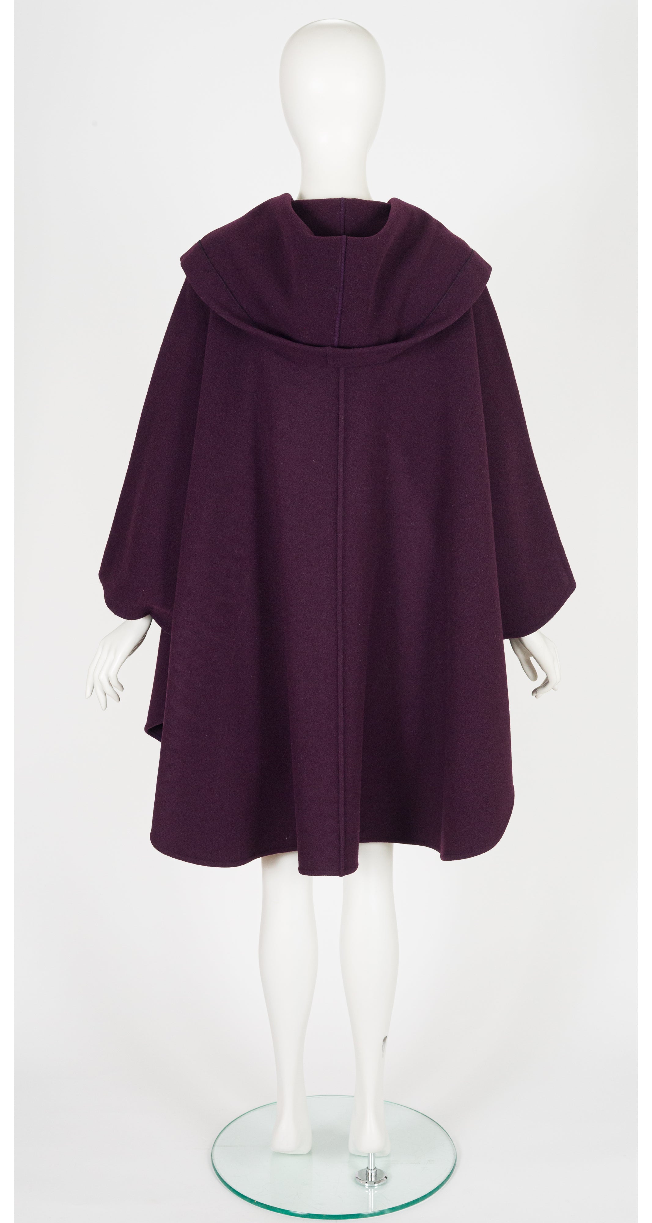 1970s Plum Wool Snap-Up Hooded Cape
