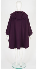 1970s Plum Wool Snap-Up Hooded Cape