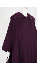 1970s Plum Wool Snap-Up Hooded Cape