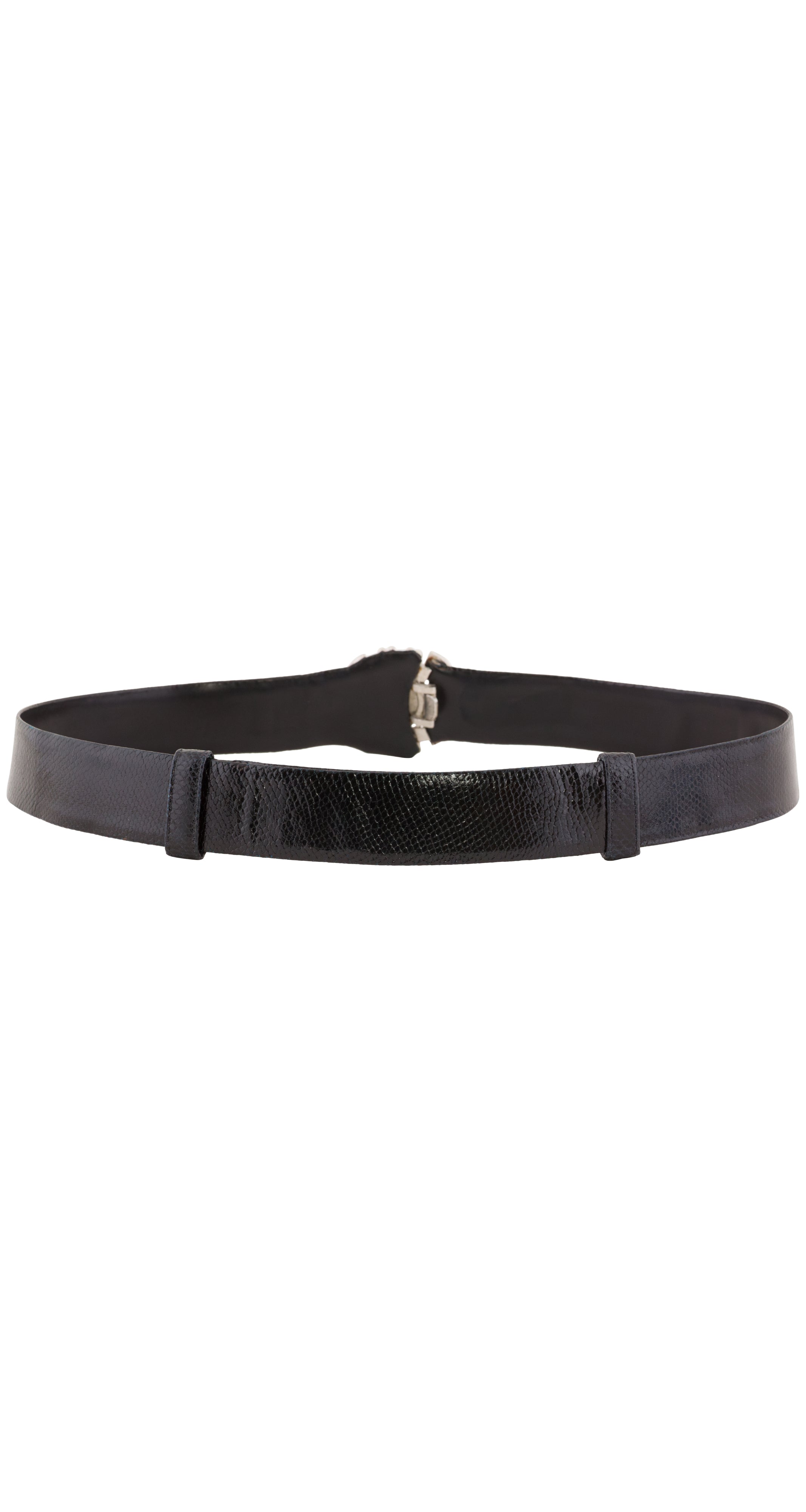1980s Art Deco Style Black Leather Adjustable Belt
