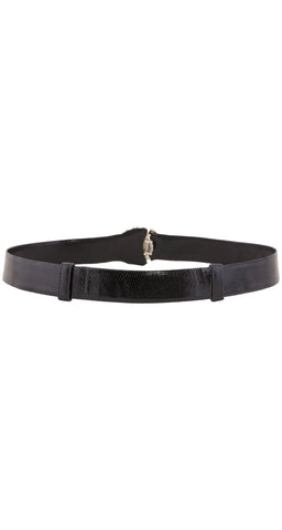 1980s Art Deco Style Black Leather Adjustable Belt