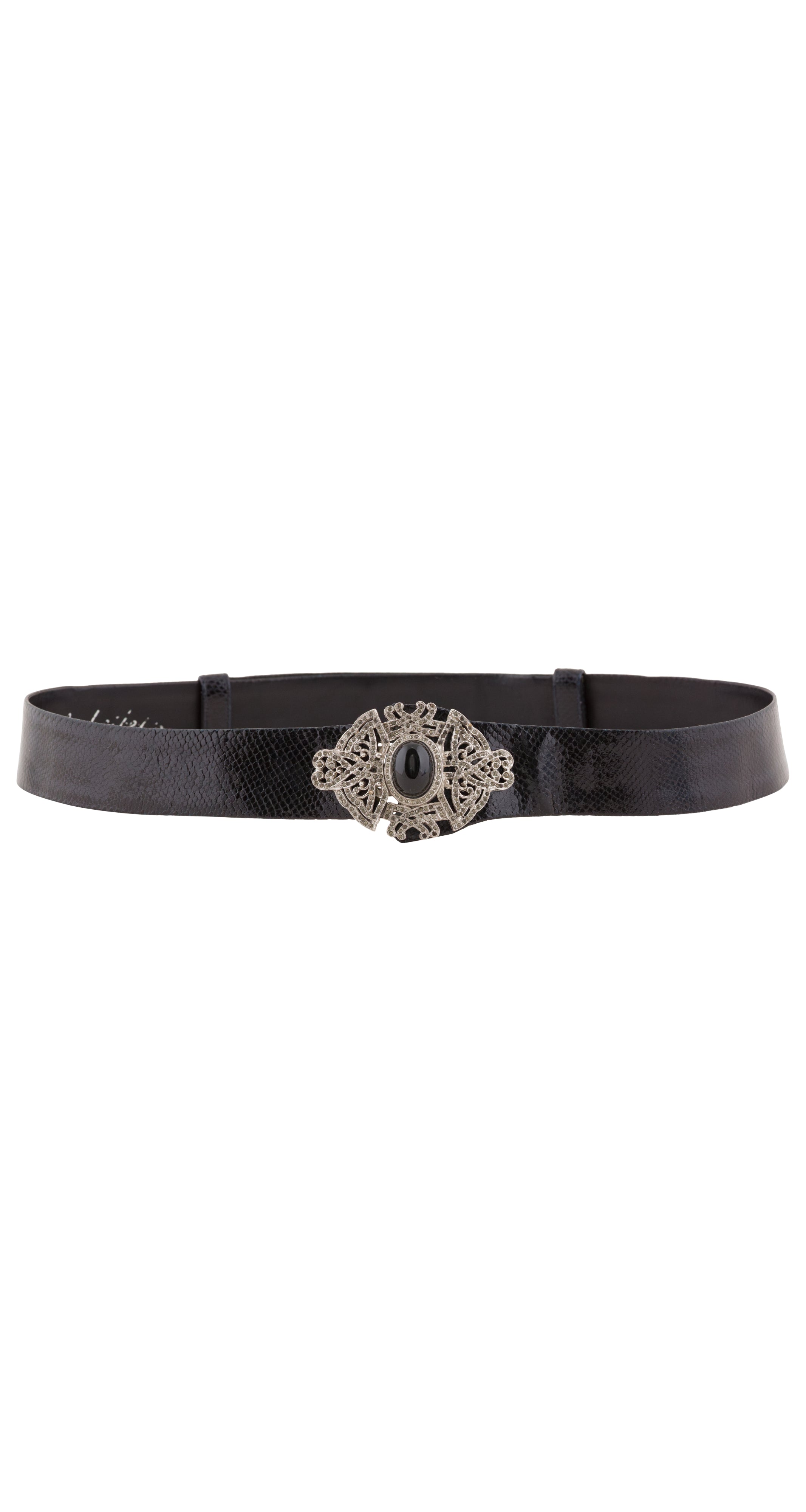 1980s Art Deco Style Black Leather Adjustable Belt
