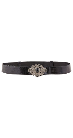 1980s Art Deco Style Black Leather Adjustable Belt