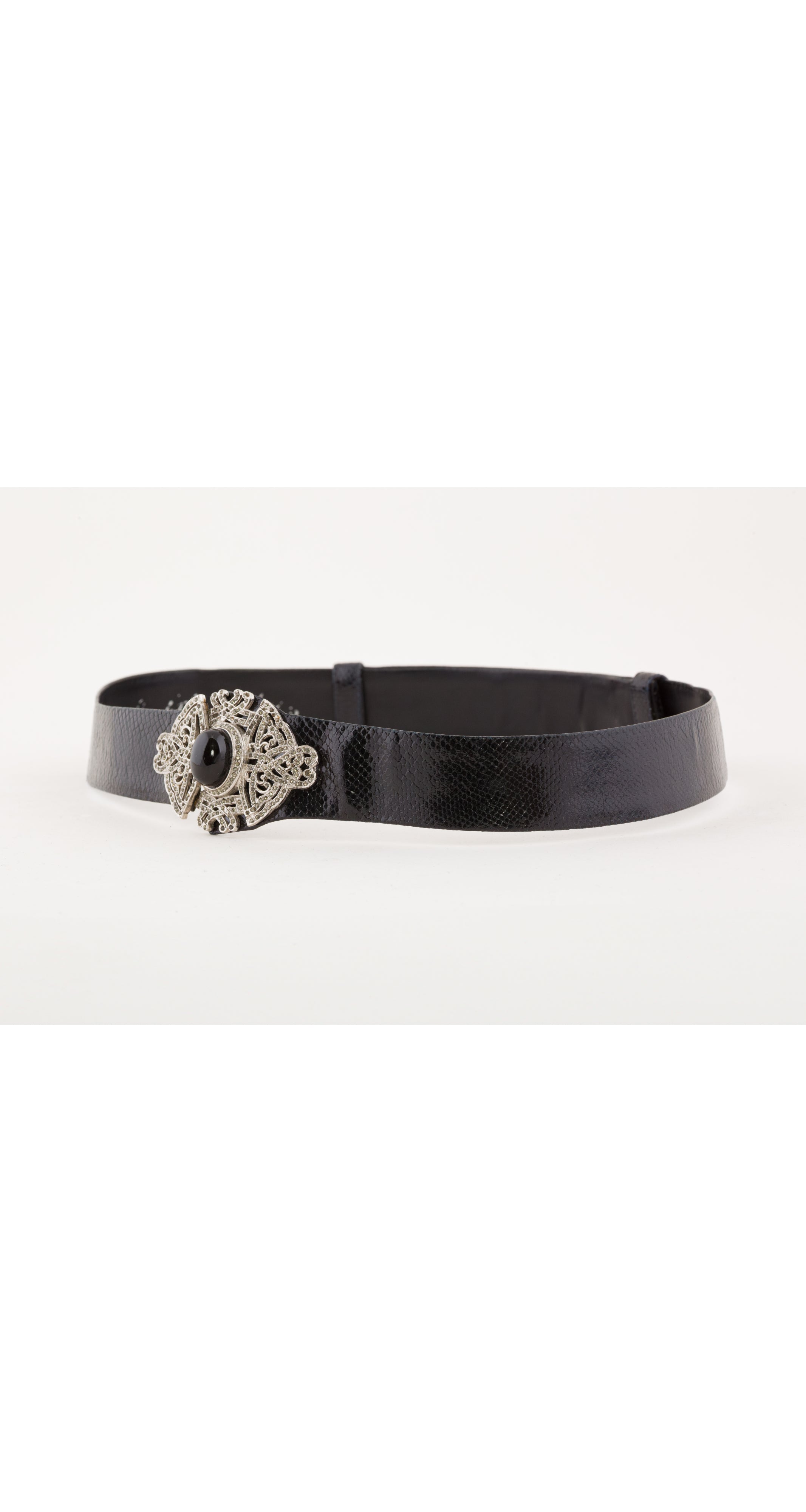1980s Art Deco Style Black Leather Adjustable Belt