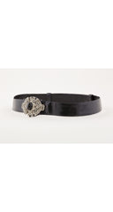 1980s Art Deco Style Black Leather Adjustable Belt