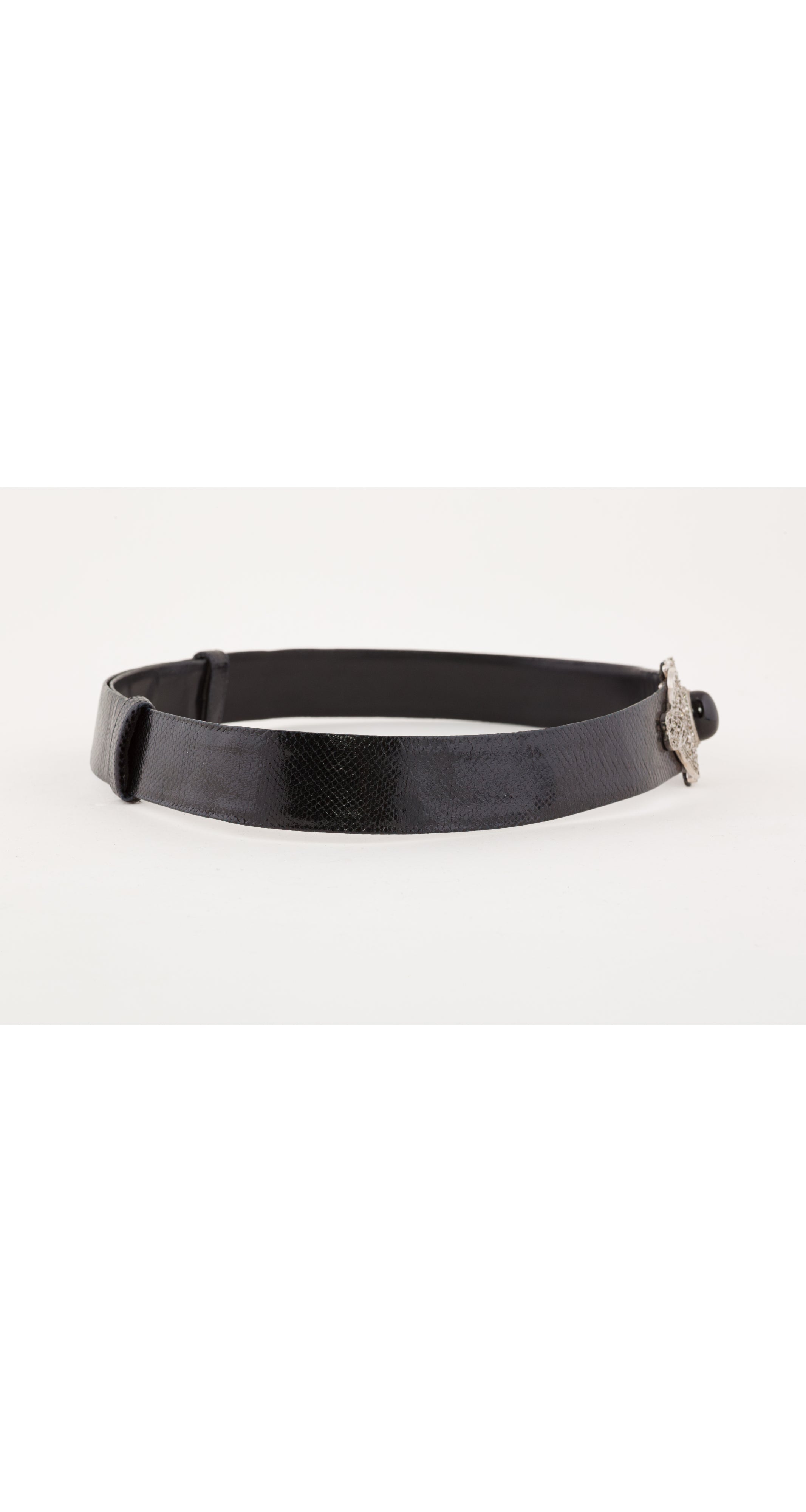1980s Art Deco Style Black Leather Adjustable Belt