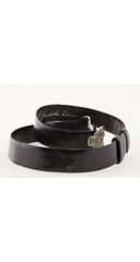 1980s Art Deco Style Black Leather Adjustable Belt