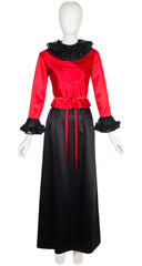 1972-73 F/W Demi-Couture Red & Black Silk Satin Pierrot Evening Set