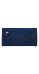 1970s "R" Logo Geometric Blue Velvet Envelope Clutch