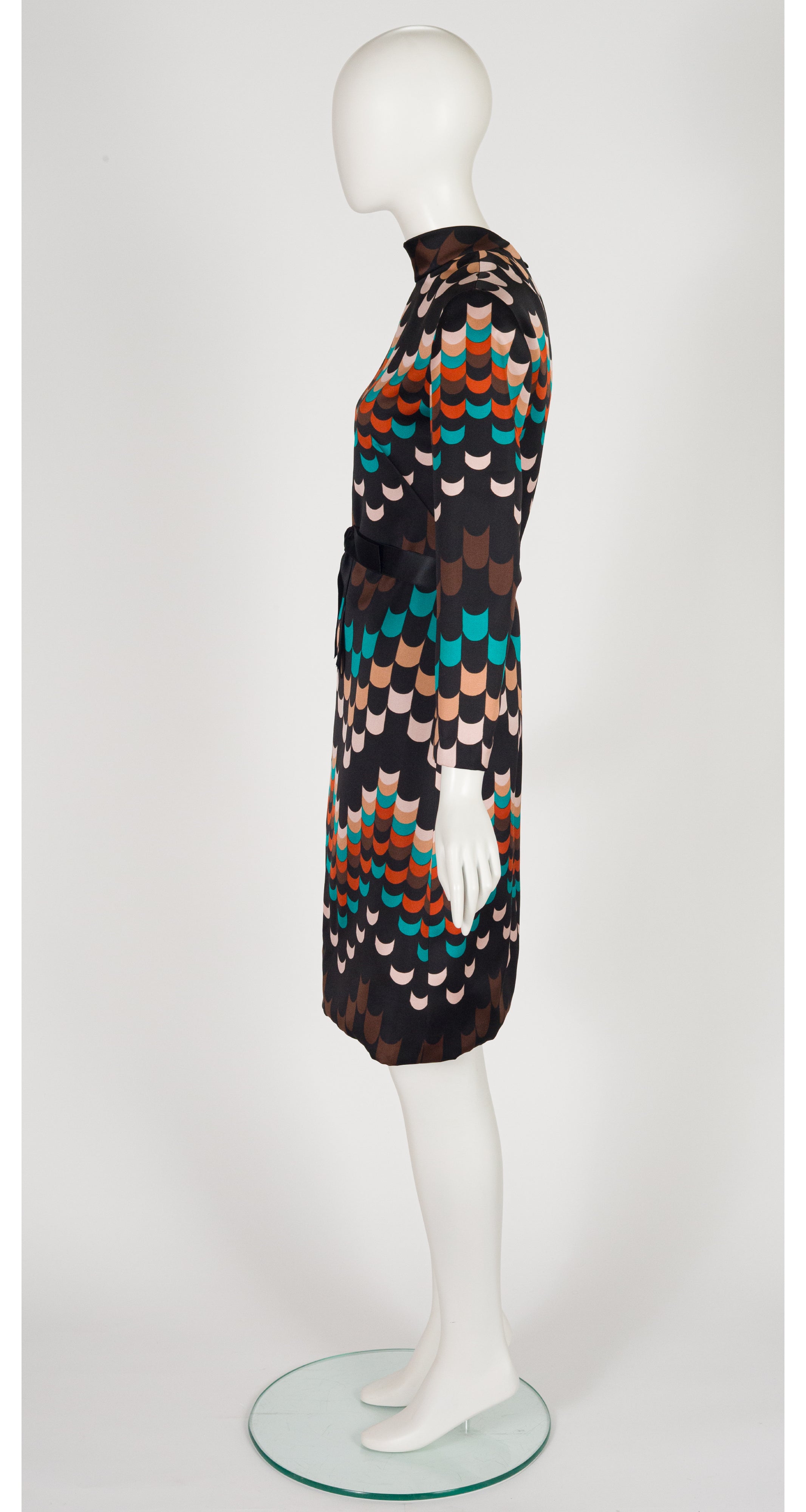 1970s Geometric Print Mock Neck A-Line Dress