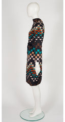 1970s Geometric Print Mock Neck A-Line Dress