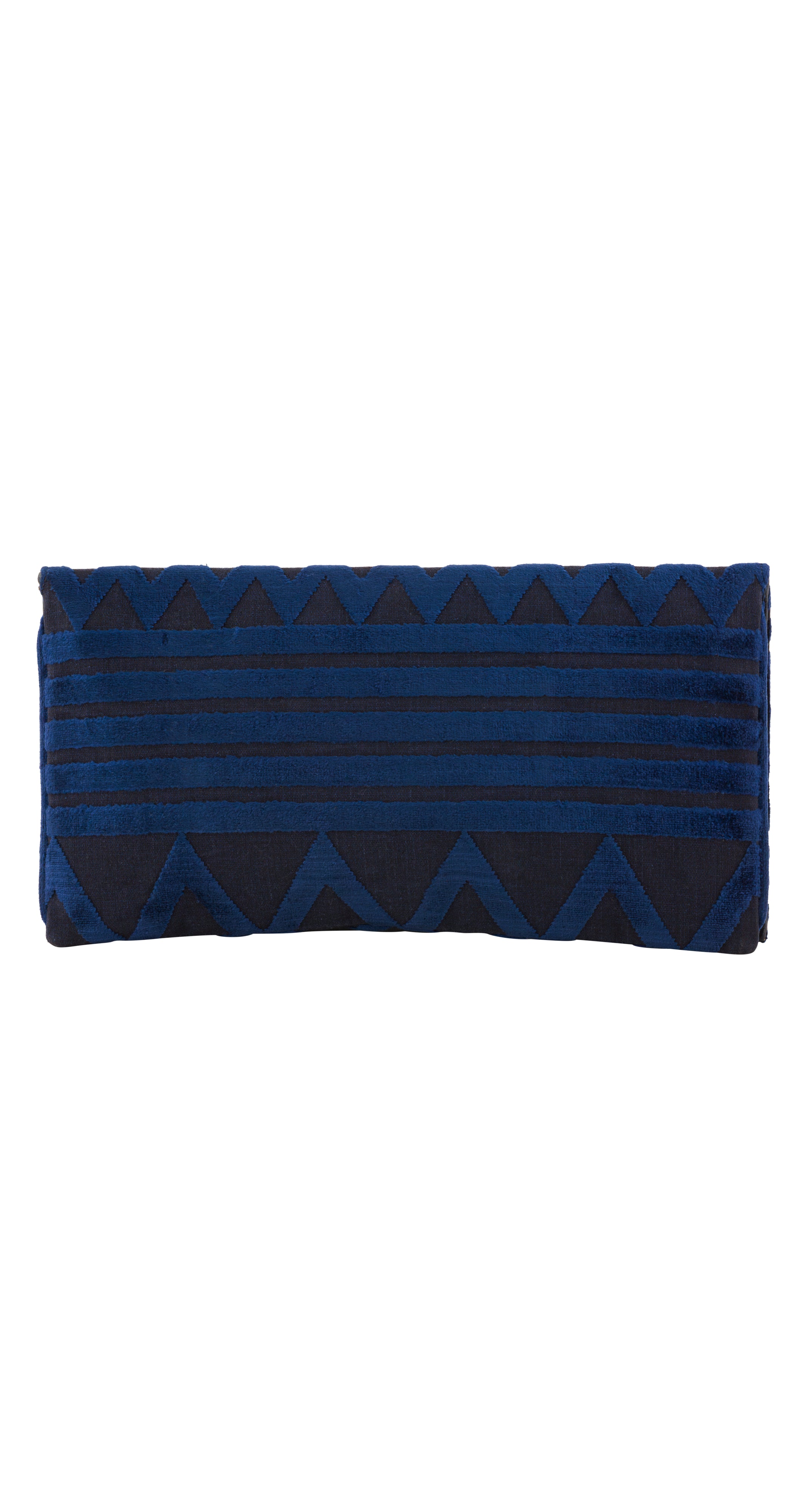 1970s "R" Logo Geometric Blue Velvet Envelope Clutch