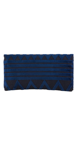 1970s "R" Logo Geometric Blue Velvet Envelope Clutch