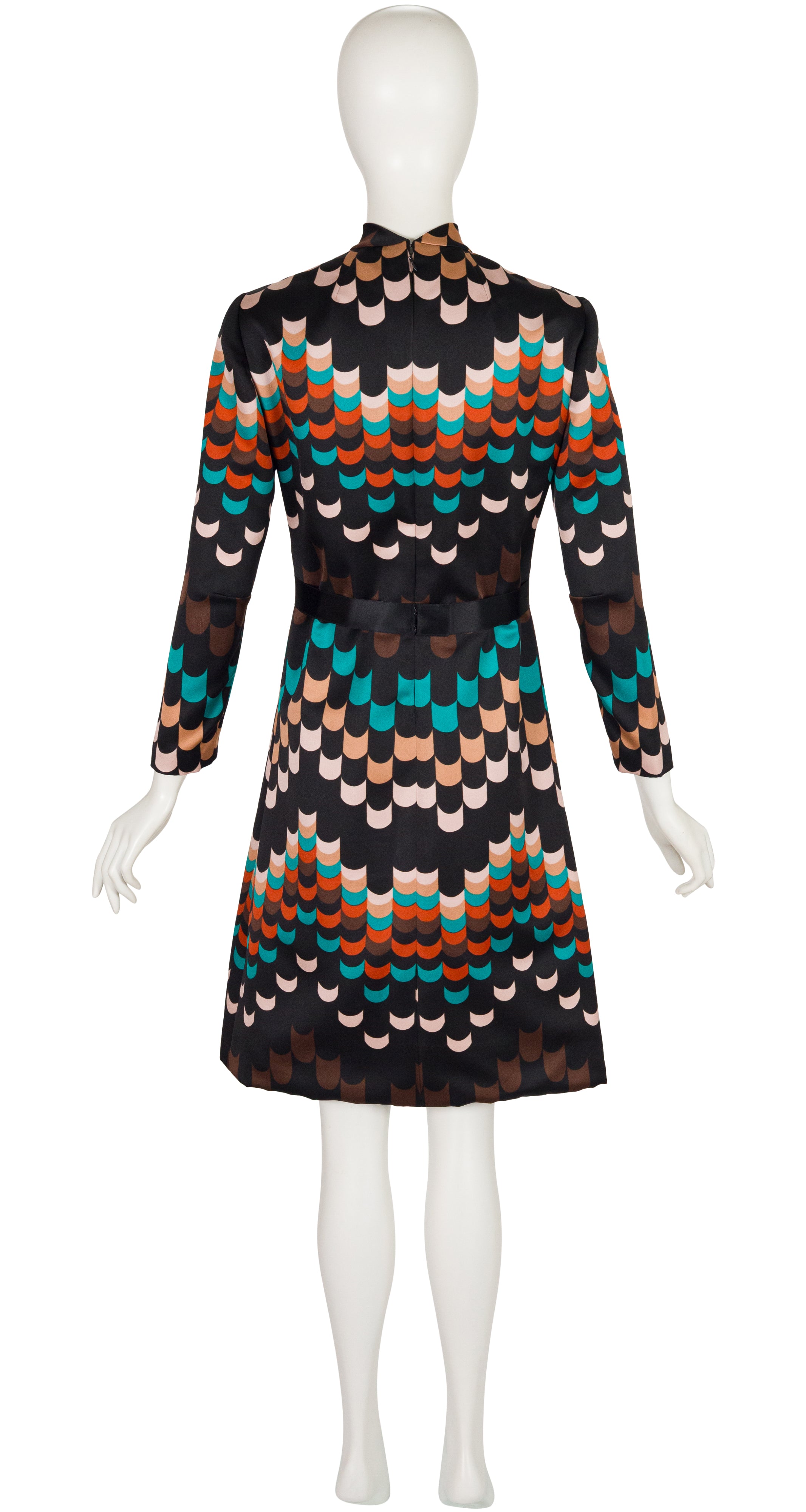 1970s Geometric Print Mock Neck A-Line Dress