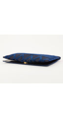 1970s "R" Logo Geometric Blue Velvet Envelope Clutch