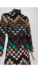 1970s Geometric Print Mock Neck A-Line Dress