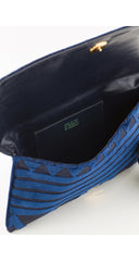 1970s "R" Logo Geometric Blue Velvet Envelope Clutch