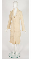 1970s Cream Wool Ribbed Knit Long Cardigan