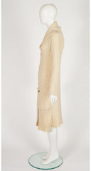 1970s Cream Wool Ribbed Knit Long Cardigan