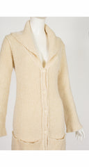 1970s Cream Wool Ribbed Knit Long Cardigan