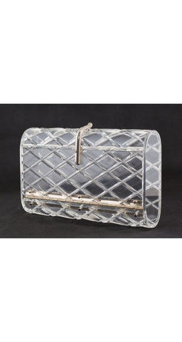 1950s Clear Diamond Cut Lucite Box Clutch