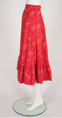 1970s Paisley Bandana Print Red Cotton Midi Skirt