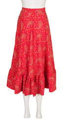 1970s Paisley Bandana Print Red Cotton Midi Skirt